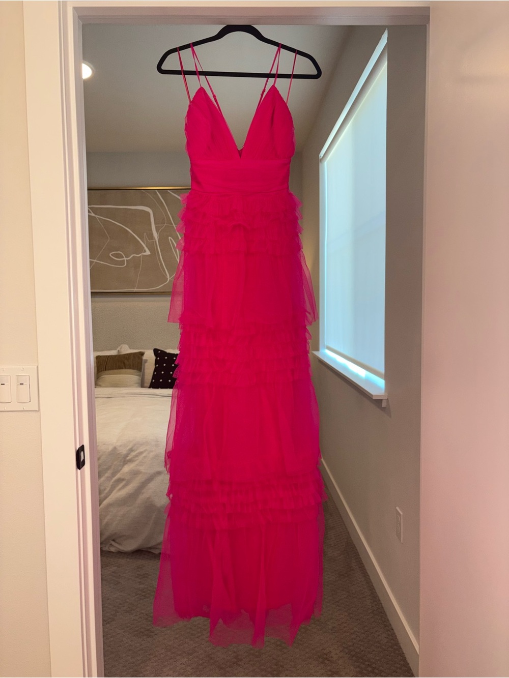 Fashion Nova Fuchsia Tiered Tulle Maxi Dress
